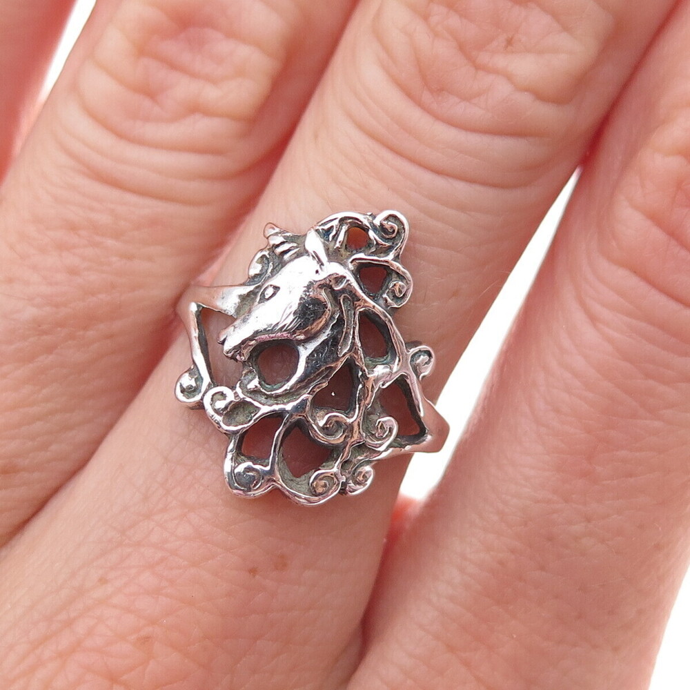 Han 925 Sterling Silver Vintage Unicorn Oxidized Ring Size 7